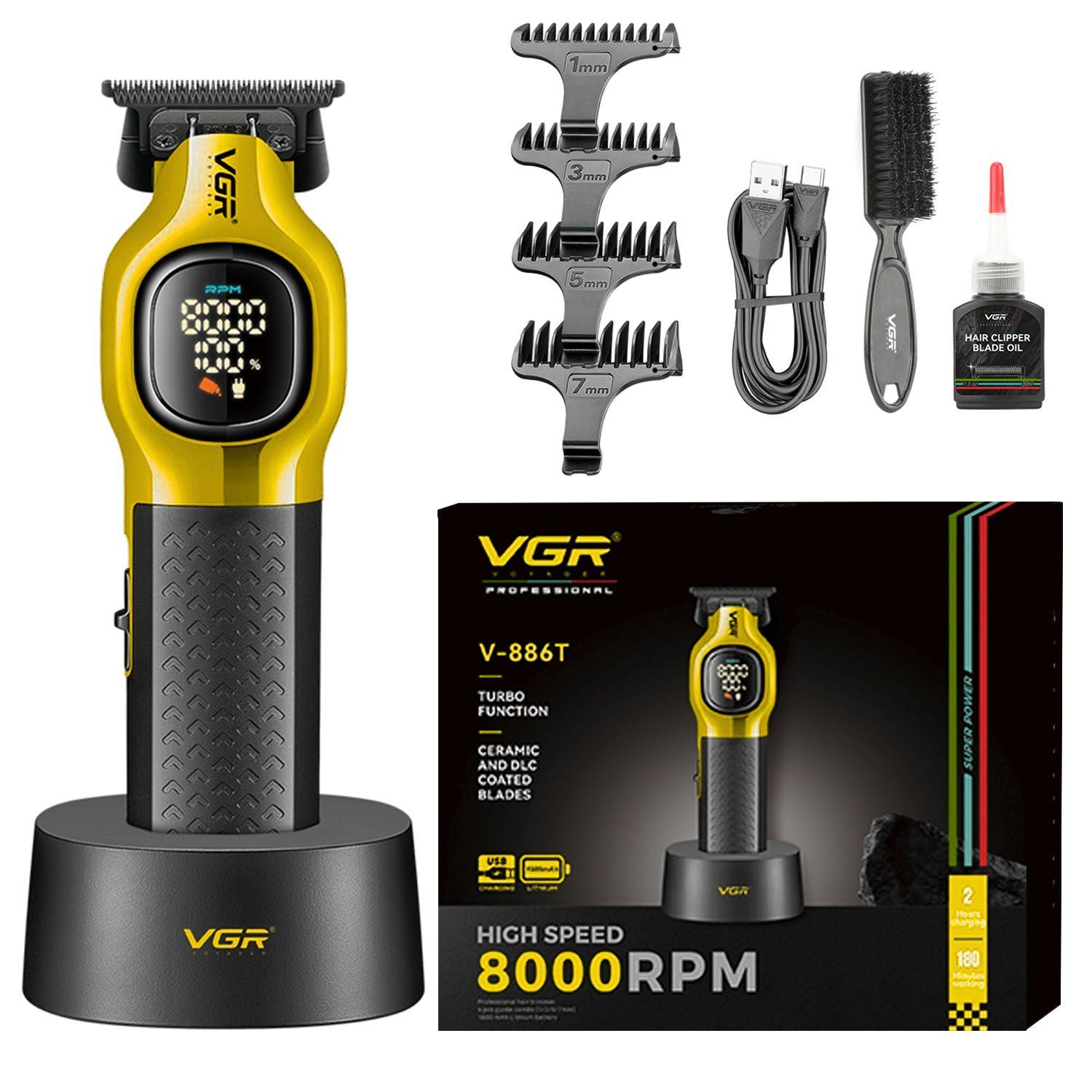 Maquina Corta Pelo Profesional Inalambrica 8000RPM Con Base Pantalla Digital Ideal Para Barberia Uso En Casa